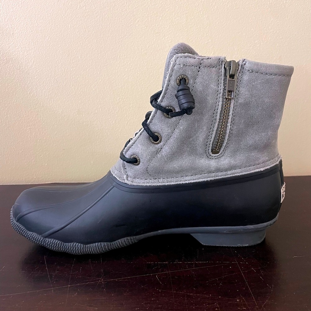 Sperry Saltwater Grey Black Suede Leather Duck Boots STS81732 Womens 8.5M - Picture 5 of 8